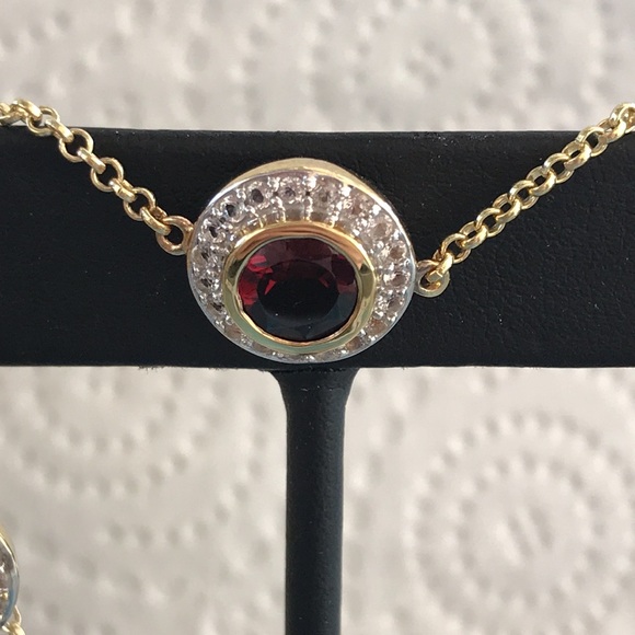 Sterling Silver - YG Vermeil - Garnet and Zircon - Earrings and Bracelet Set - Picture 2 of 9